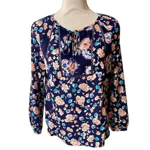 Rebecca Taylor Designer Navy Floral Lace Blouse Long Sleeve Size 2
